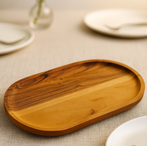 Zs Collection Wood Tray Natural Finish Oval Shape Wooden Serving Tray | Decorative Tray for Coffee Table, Breakfast, and Food Display, Handcrafted Platter for Parties and Home Decor