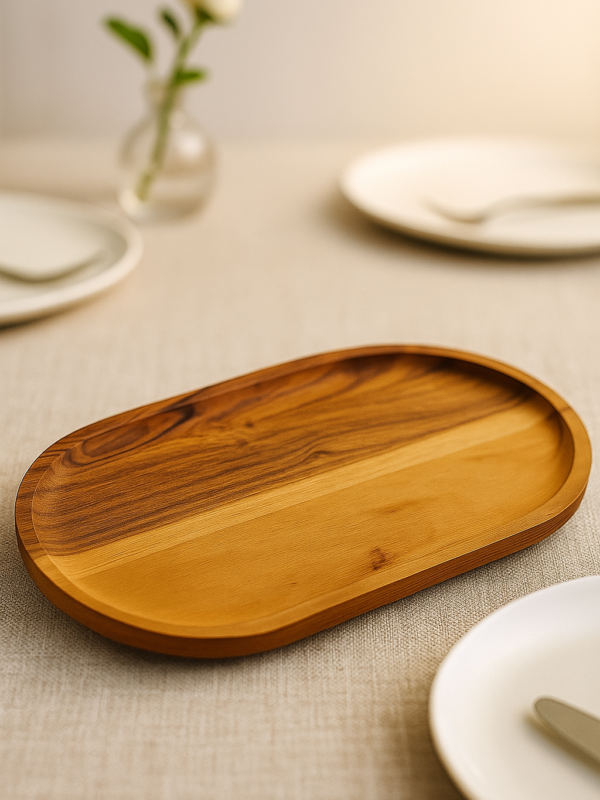 Zs Collection Wood Tray Natural Finish Oval Shape Wooden Serving Tray | Decorative Tray for Coffee Table, Breakfast, and Food Display, Handcrafted Platter for Parties and Home Decor