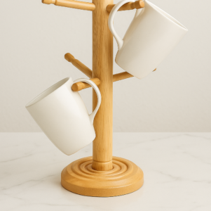 ZS Collection Wooden Mug Holder with Hooks – Kitchen Cup Stand Organizer