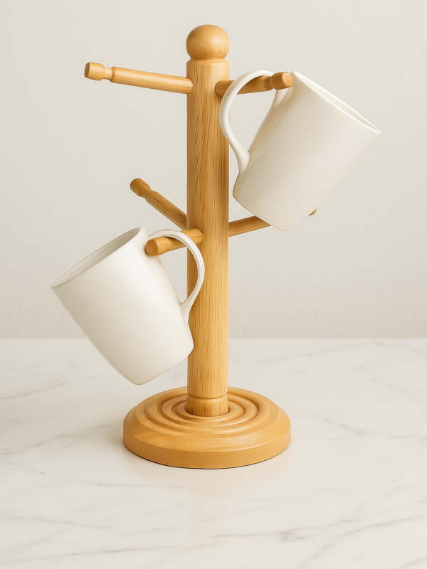 ZS Collection Wooden Mug Holder with Hooks – Kitchen Cup Stand Organizer