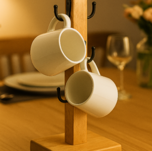 ZS Collection Solid Wood Mug Holder Stand for Home, Café & Office | 6-Hook Cup Organizer.