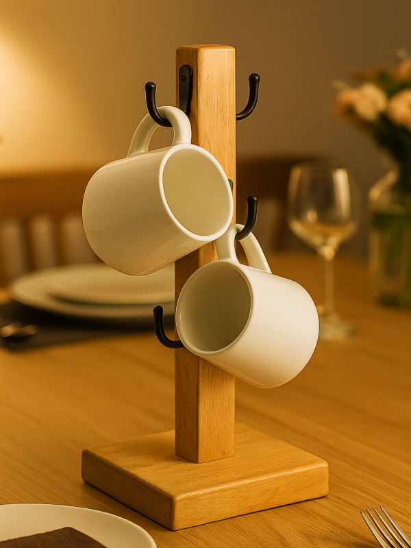 ZS Collection Solid Wood Mug Holder Stand for Home, Café & Office | 6-Hook Cup Organizer.