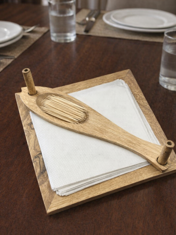 Handcrafted Wooden Tissue Holder | Solid Wood Napkin Holder for Dining Table, Kitchen & Office | Natural Finish