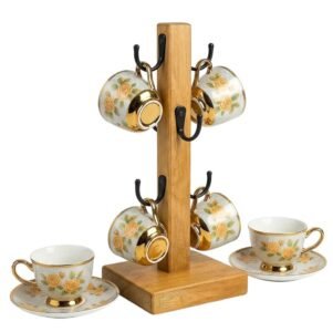 ZS Collection Solid Wood Mug Holder Stand for Home, Café & Office | 6-Hook Cup Organizer.
