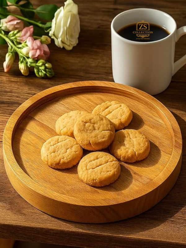 ZS Collection Premium Mango Wood Round Serving Tray – Natural Wooden Platter for Snacks, Coffee, Breakfast & Kitchen Décor | Handmade Rustic Tray for Home & Cafe (Medium)