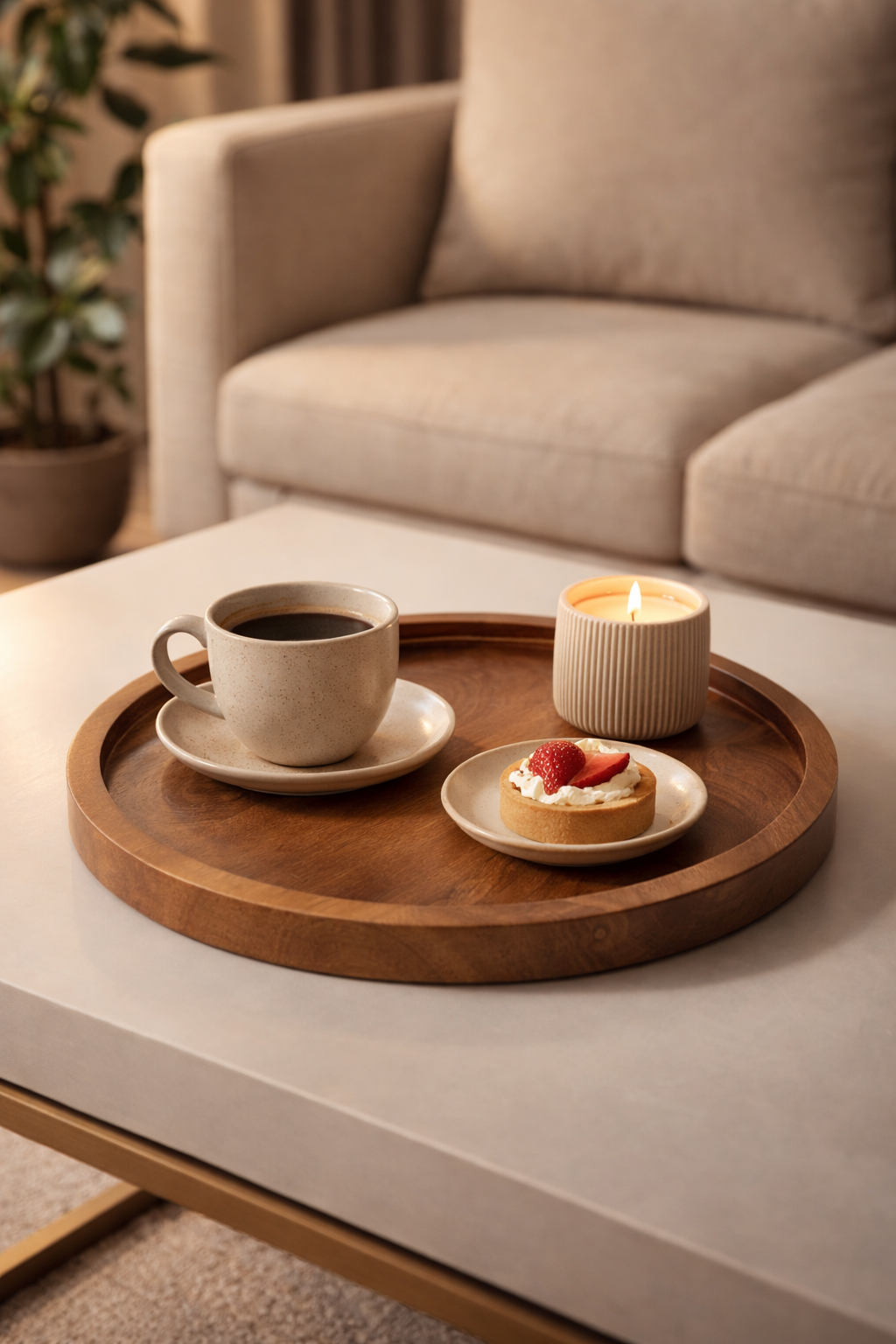 ZS Collection Premium Mango Wood Round Serving Tray – Natural Wooden Platter for Snacks, Coffee, Breakfast & Kitchen Décor | Handmade Rustic Tray for Home & Cafe (Medium)