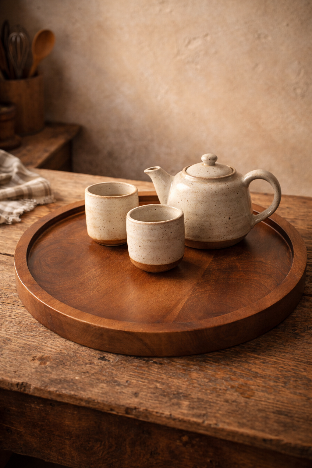 ZS Collection Premium Mango Wood Round Serving Tray – Natural Wooden Platter for Snacks, Coffee, Breakfast & Kitchen Décor | Handmade Rustic Tray for Home & Cafe (Medium) - Image 4