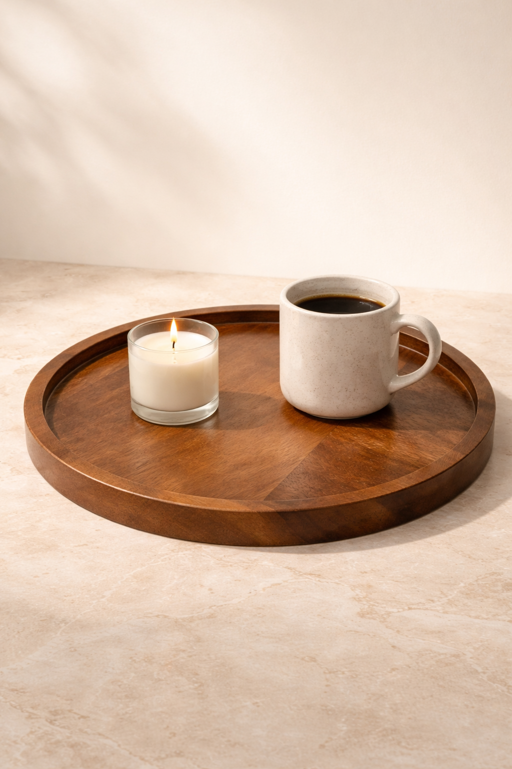 ZS Collection Premium Mango Wood Round Serving Tray – Natural Wooden Platter for Snacks, Coffee, Breakfast & Kitchen Décor | Handmade Rustic Tray for Home & Cafe (Medium) - Image 5