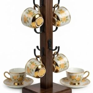 ZS Collection Wooden Mug Holder for Kitchen | Coffee Mug & Tea Cup 6 Hooks Cup Stand Organizer | Tabletop Cup Stand for Kitchen Square Bottom Mug Holder Stand