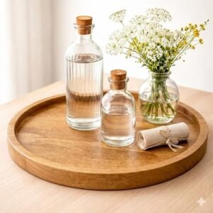 ZS Collection Mango Wooden Large Serving Tray | Wooden Platter for Snacks, Breakfast & Kitchen Decor | Wooden Round Platter for Coffee Table, Home Decor | Handmade Rustic Tray for Home & Cafe (Large)