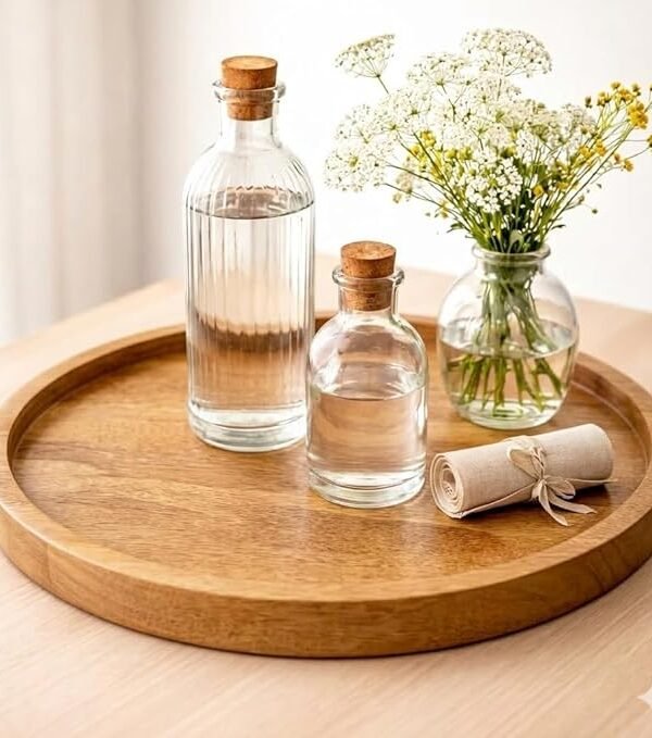 ZS Collection Mango Wooden Large Serving Tray | Wooden Platter for Snacks, Breakfast & Kitchen Decor | Wooden Round Platter for Coffee Table, Home Decor | Handmade Rustic Tray for Home & Cafe (Large)