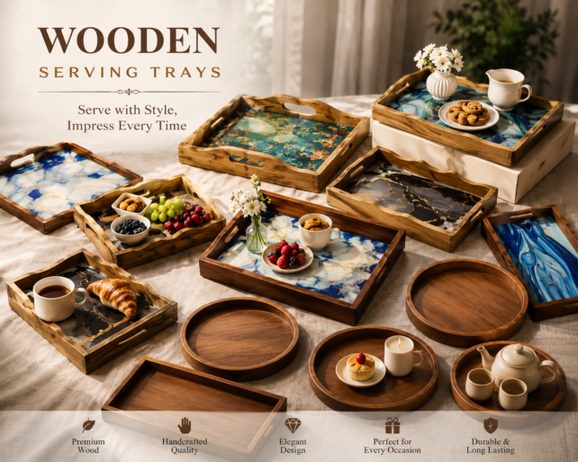 Wooden Serving Tray with elegant wooden tray design and mango wood finish for modern home decor