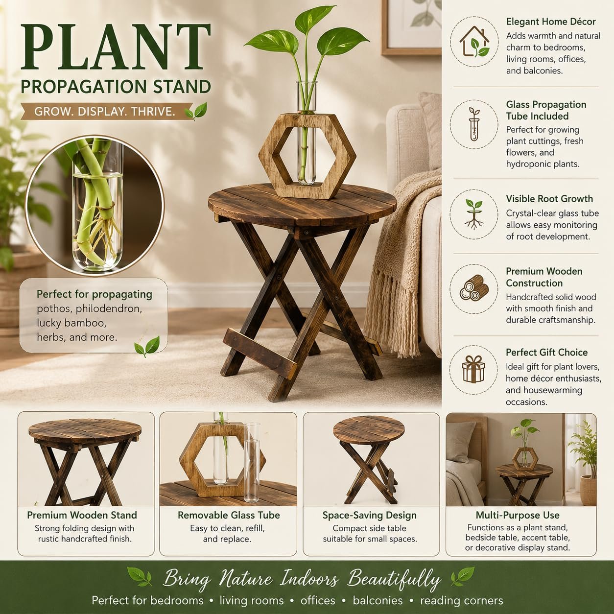 Handcrafted wooden side table dimensions 32 x 30 x 30 cm